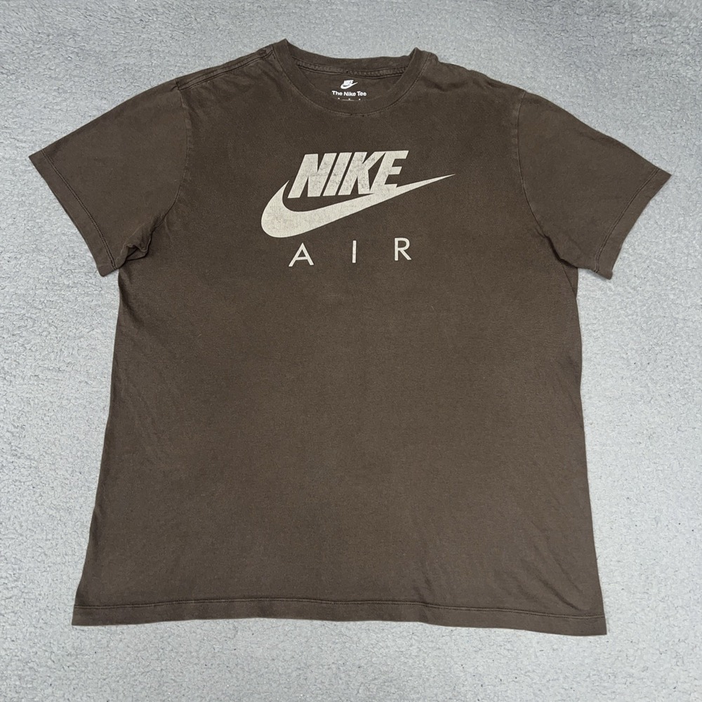 Nike Air T Shirt Men's Sz M Brown Spell Out Center Swoosh Distressed Tee AXSD010